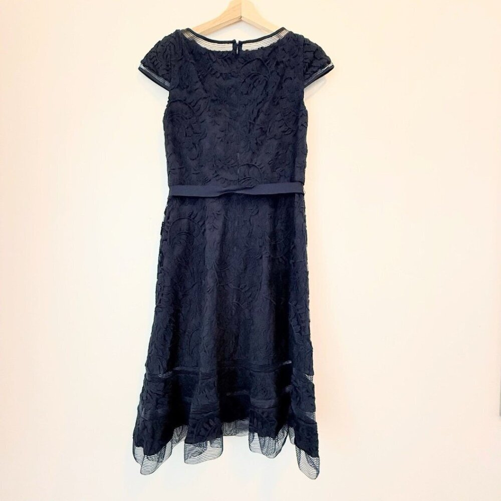 Adrianna Papell Lace Fit & Flare Dress Navy Blue women tie lance luxury size 6 - Picture 8 of 12